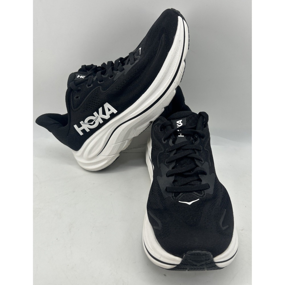 Hoka One One Clifton 10 Women's Running Sneakers Black With White Size 8B